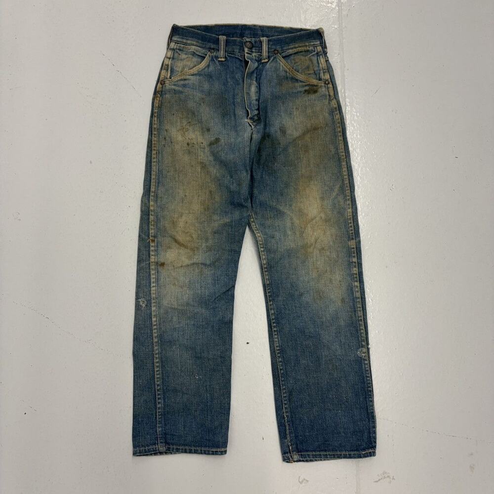 Vintage 60s Blue Dark Faded Workwear Jeans 24x25